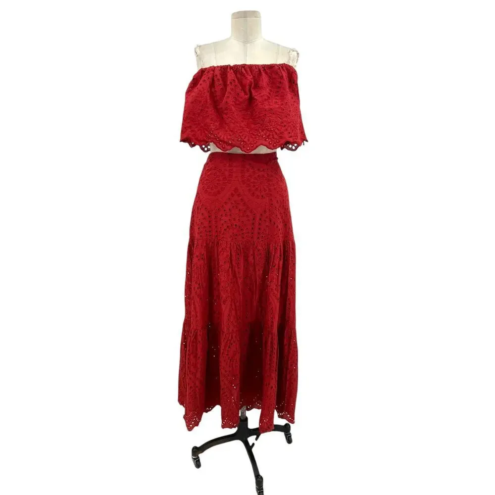 Astra Signature Julie Ruffle Lace Bandeau Tiered Maxi Skirt‎ Set Size 16